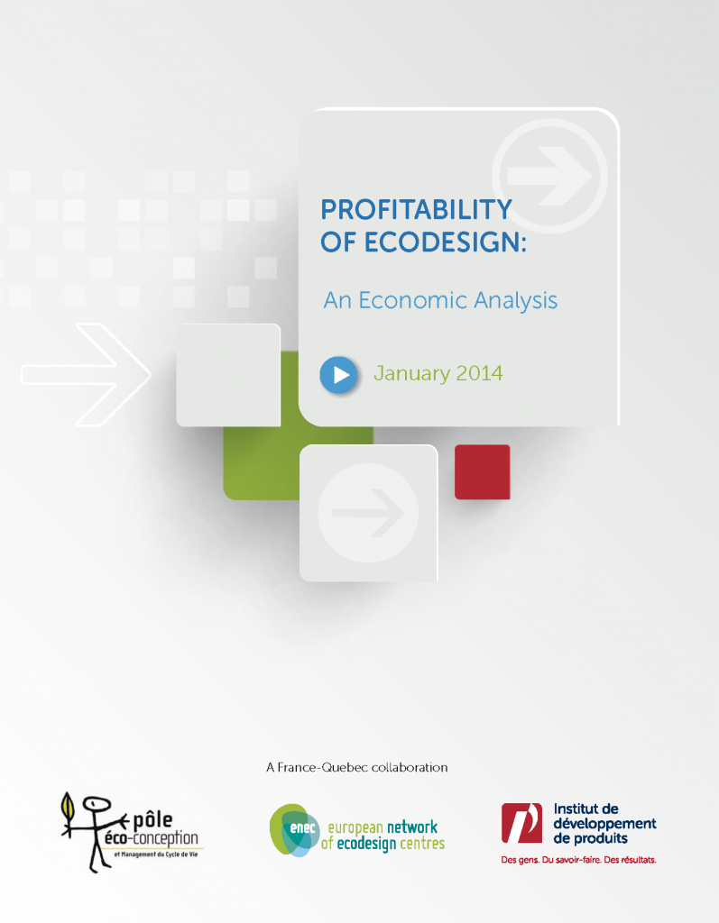 Cover sheet of the publication: Profitability of ecodesign. Organic squares decorate the overall plain cover sheet.